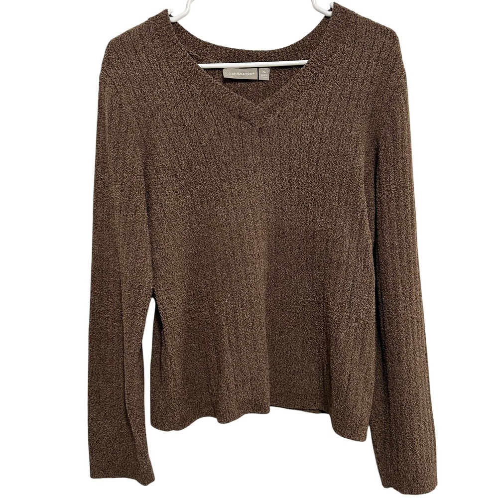 Croft & Barrow Sweater Womens XL Brown Eyelash Knit V-Neck Long Sleeve Cozy